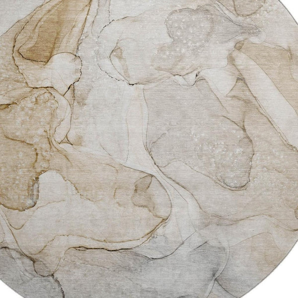 HomeRoots 8' Beige and Ivory Abstract Washable Round Rug - Durable, Stylish, Fade-Resistant for Modern Homes 646999