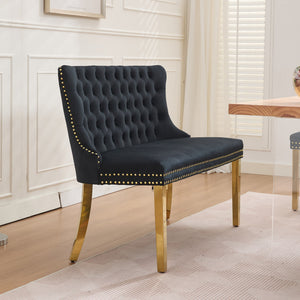 English Elm Velvet Mid-Century Double Dining Loveseat Bench with Hand-Tufted Buttons, Wingback Comfort, Luxe Seating W1143P362523 W1143P362523