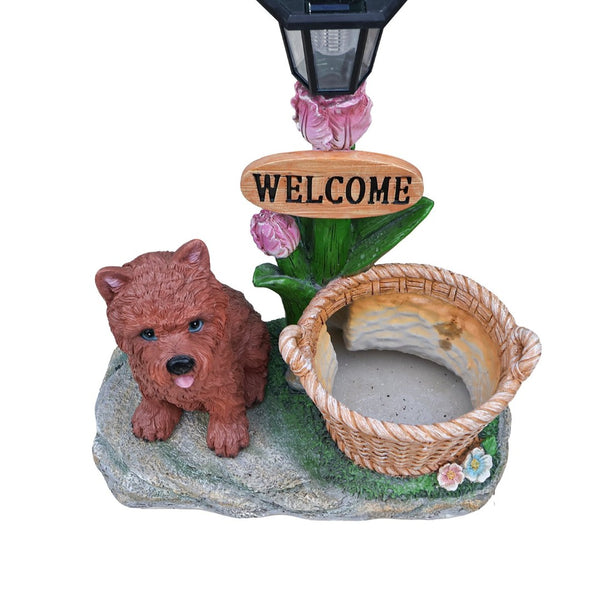 English Elm Labrador Solar Garden Statue with Led Glow and Built-in Succulent Planter Basin W5398P464248