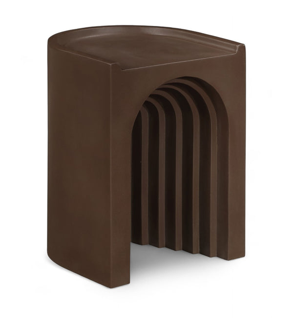 Meridian Furniture Avenda Sculptural Concrete End Table with Geometric Cutout for Indoor Outdoor Living Spaces Brown 646Brown-ET