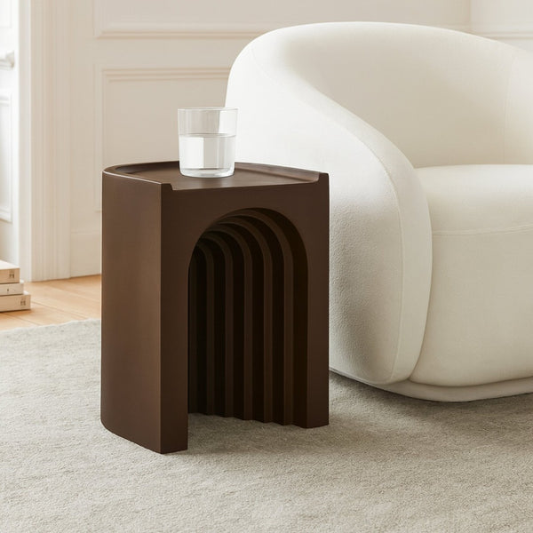 Meridian Furniture Avenda Sculptural Concrete End Table with Geometric Cutout for Indoor Outdoor Living Spaces Brown 646Brown-ET