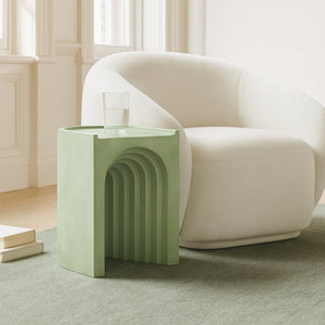 Meridian Furniture Avenda Sculptural Concrete End Table with Geometric Cutout for Indoor Outdoor Living Spaces Green 646Green-ET