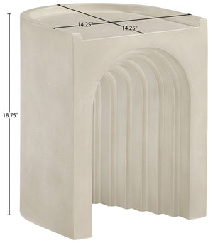 Meridian Furniture Avenda Sculptural Concrete End Table with Geometric Cutout for Indoor Outdoor Living Spaces Beige 646Sand-ET