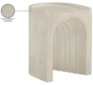 Meridian Furniture Avenda Sculptural Concrete End Table with Geometric Cutout for Indoor Outdoor Living Spaces Beige 646Sand-ET