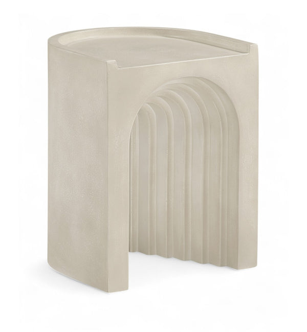 Meridian Furniture Avenda Sculptural Concrete End Table with Geometric Cutout for Indoor Outdoor Living Spaces Beige 646Sand-ET