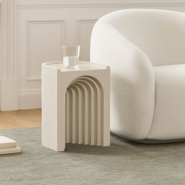 Meridian Furniture Avenda Sculptural Concrete End Table with Geometric Cutout for Indoor Outdoor Living Spaces Beige 646Sand-ET