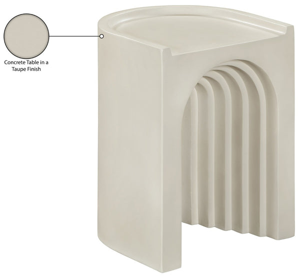 Meridian Furniture Avenda Sculptural Concrete End Table with Geometric Cutout for Indoor Outdoor Living Spaces Taupe 646Taupe-ET
