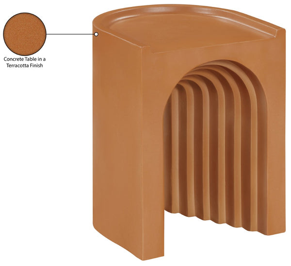 Meridian Furniture Avenda Sculptural Concrete End Table with Geometric Cutout for Indoor Outdoor Living Spaces Terracotta 646Terracotta-ET