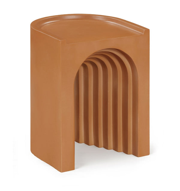 Meridian Furniture Avenda Sculptural Concrete End Table with Geometric Cutout for Indoor Outdoor Living Spaces Terracotta 646Terracotta-ET