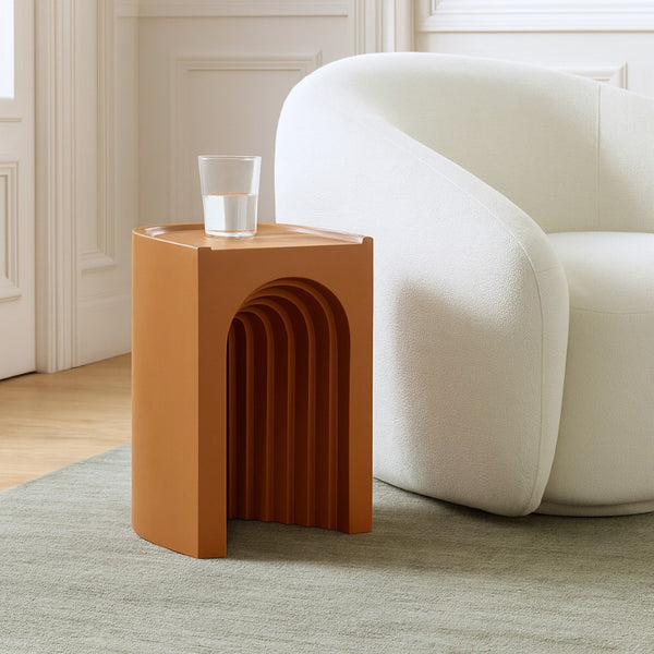 Meridian Furniture Avenda Sculptural Concrete End Table with Geometric Cutout for Indoor Outdoor Living Spaces Terracotta 646Terracotta-ET