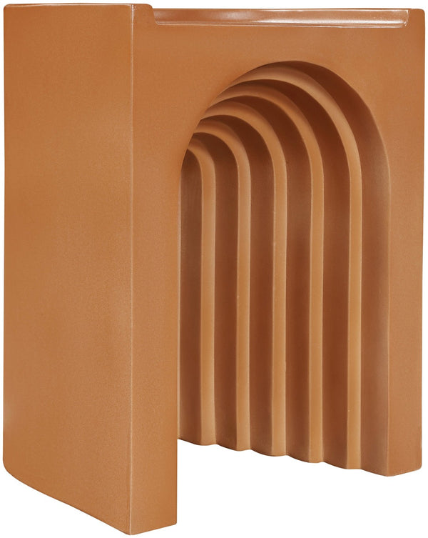 Meridian Furniture Avenda Sculptural Concrete End Table with Geometric Cutout for Indoor Outdoor Living Spaces Terracotta 646Terracotta-ET