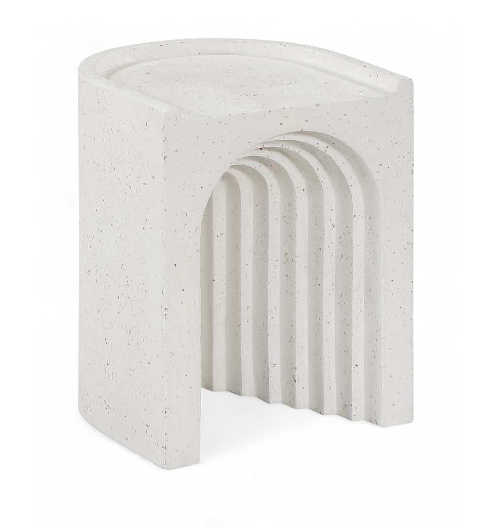 Meridian Furniture Avenda Sculptural Concrete End Table with Geometric Cutout for Indoor Outdoor Living Spaces Terrazzo 646Trzo-ET