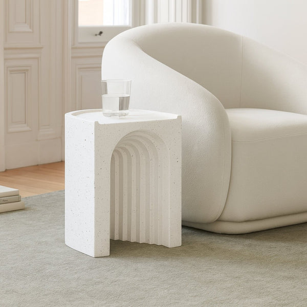 Meridian Furniture Avenda Sculptural Concrete End Table with Geometric Cutout for Indoor Outdoor Living Spaces Terrazzo 646Trzo-ET