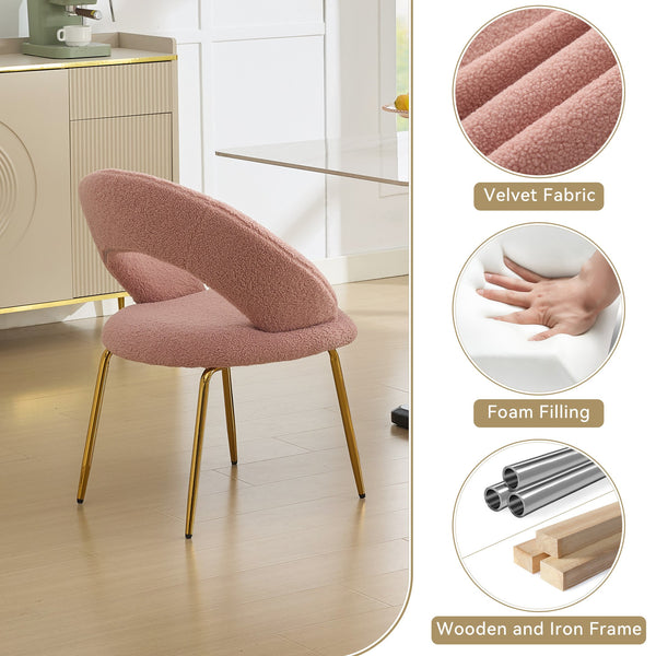 English Elm 061-Set Of 1 Plush Pink Teddy Fabric Dining Chair With Gold Legs - Ergonomic Design & Cozy Elegance W527P255486