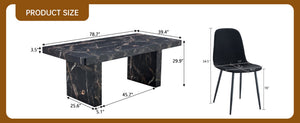 English Elm Table and Chair Set Seats Eight with Marble Pattern Mdf Top Brown Fabric Dining W1151S04133