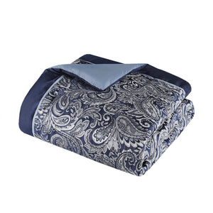 English Elm 12 Piece Aubrey Comforter Set Queen with Cotton Sheets Jacquard Paisley Blue Silver Sheen Elegance Navy 24.02 L x 18.9 W x 16.93 H B03597015