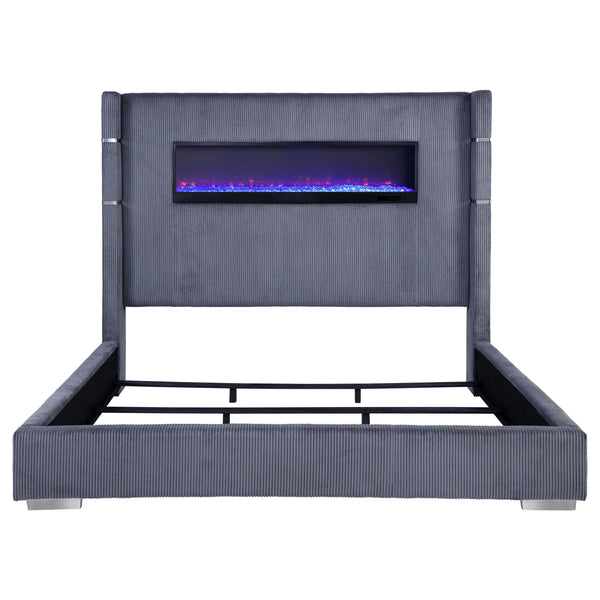 English Elm Judah Plush Corduroy Eastern King Bed with Remote Flame Display, 16 Colors, Low-Profile Rails B062P375549