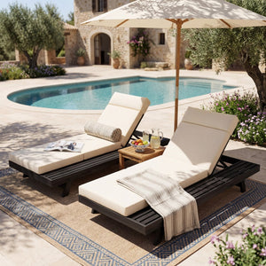 English Elm Lounge Chaise Outdoor Acacia Wood Slatted Frame with Water Resistant Cushion Resort Style Black,Cream N770P442B67C