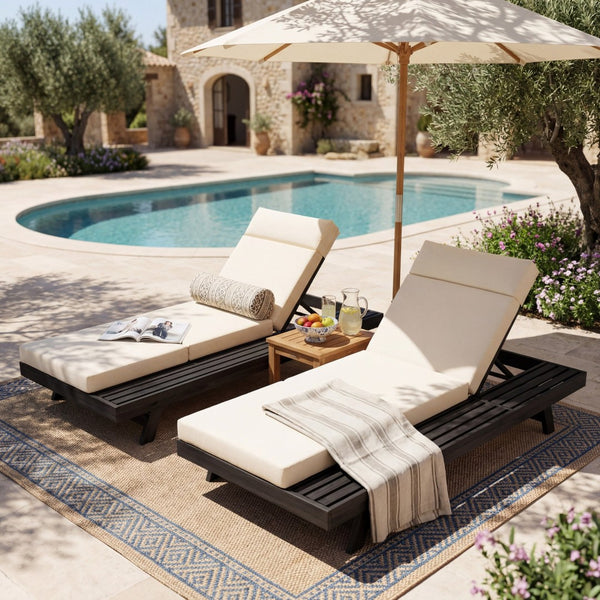 English Elm Lounge Chaise Outdoor Acacia Wood Slatted Frame with Water Resistant Cushion Resort Style Black,Cream N770P442B67C