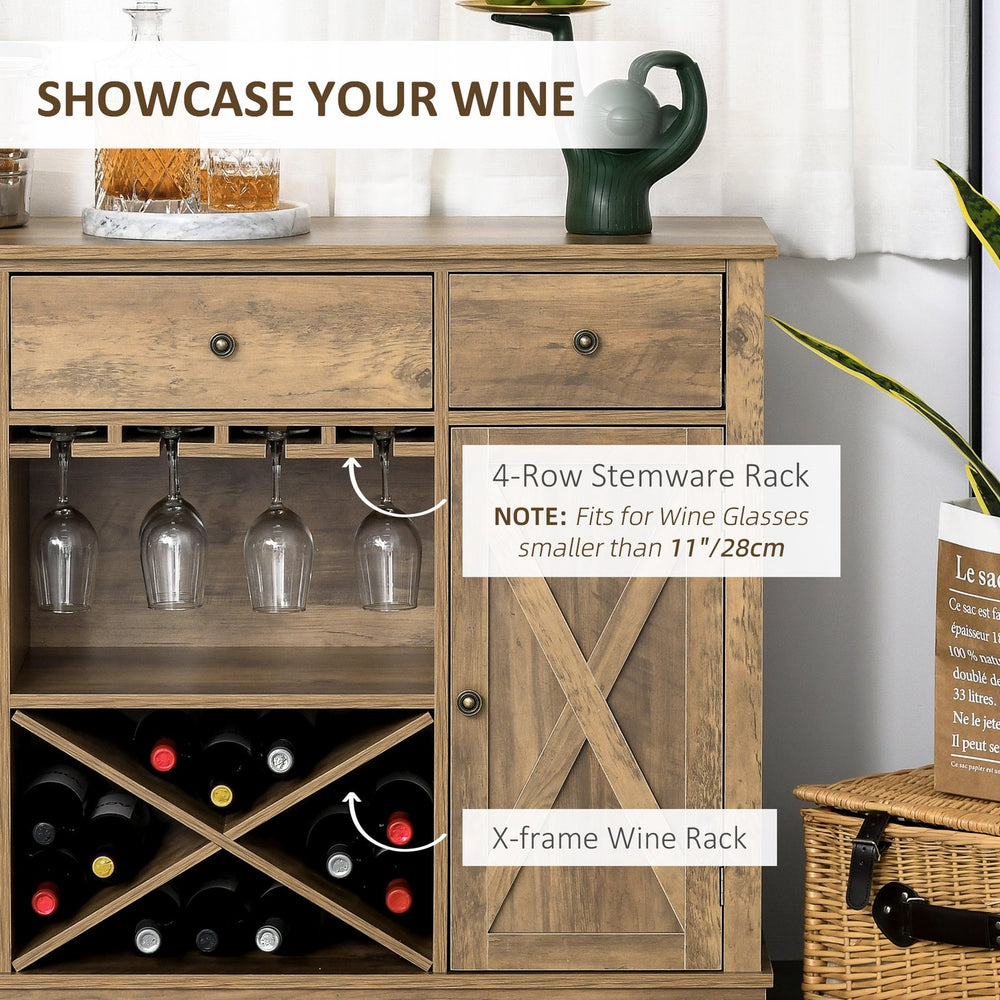 English Elm Homcom Rustic Oak Farmhouse Coffee Bar Cabinet With Wine Rack, Drawers & Versatile Storage Solutions W2225P217399