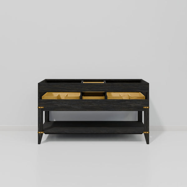 English Elm Black Oak Double Bath Vanity: 60" W Solid Wood Design With Cultured Marble Top & Ample Storage B2731P261033