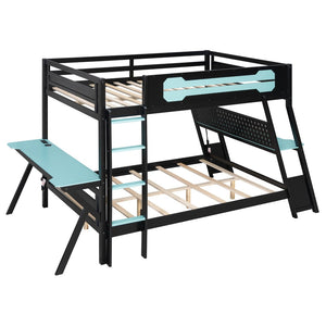 English Elm Full Size Gaming Bunk Bed with Dual Desks Usb Charging Ports and Pegboard Storage Blue LT000274AAC