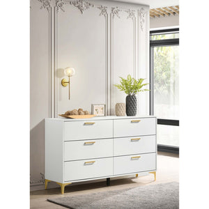 English Elm Karena White Rectangular 6-Drawer Dresser with Gold Legs and Hardware, Mid-Century Modern Storage Elegance B062P358223