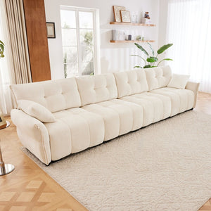 English Elm Modern Four Seat Chenille Sofa Solid Wood Frame Tufted Arms for Living Rooms Lounges White W714S01656