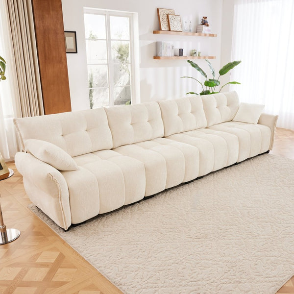 English Elm Modern Four Seat Chenille Sofa Solid Wood Frame Tufted Arms for Living Rooms Lounges White W714S01656