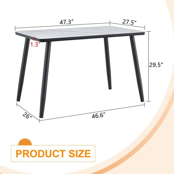 English Elm Modern Marble Effect Glass Top Dining Table Seats Six Tapered Steel Legs Sleek W1151S04618