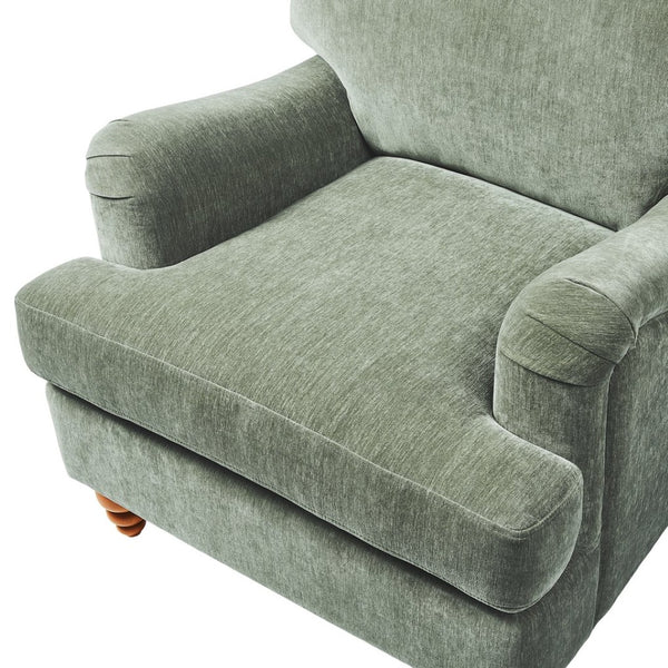 English Elm Candor Overstuffed Accent Chair with English Roll Arms and Walnut Turned Legs Sage B050P466461