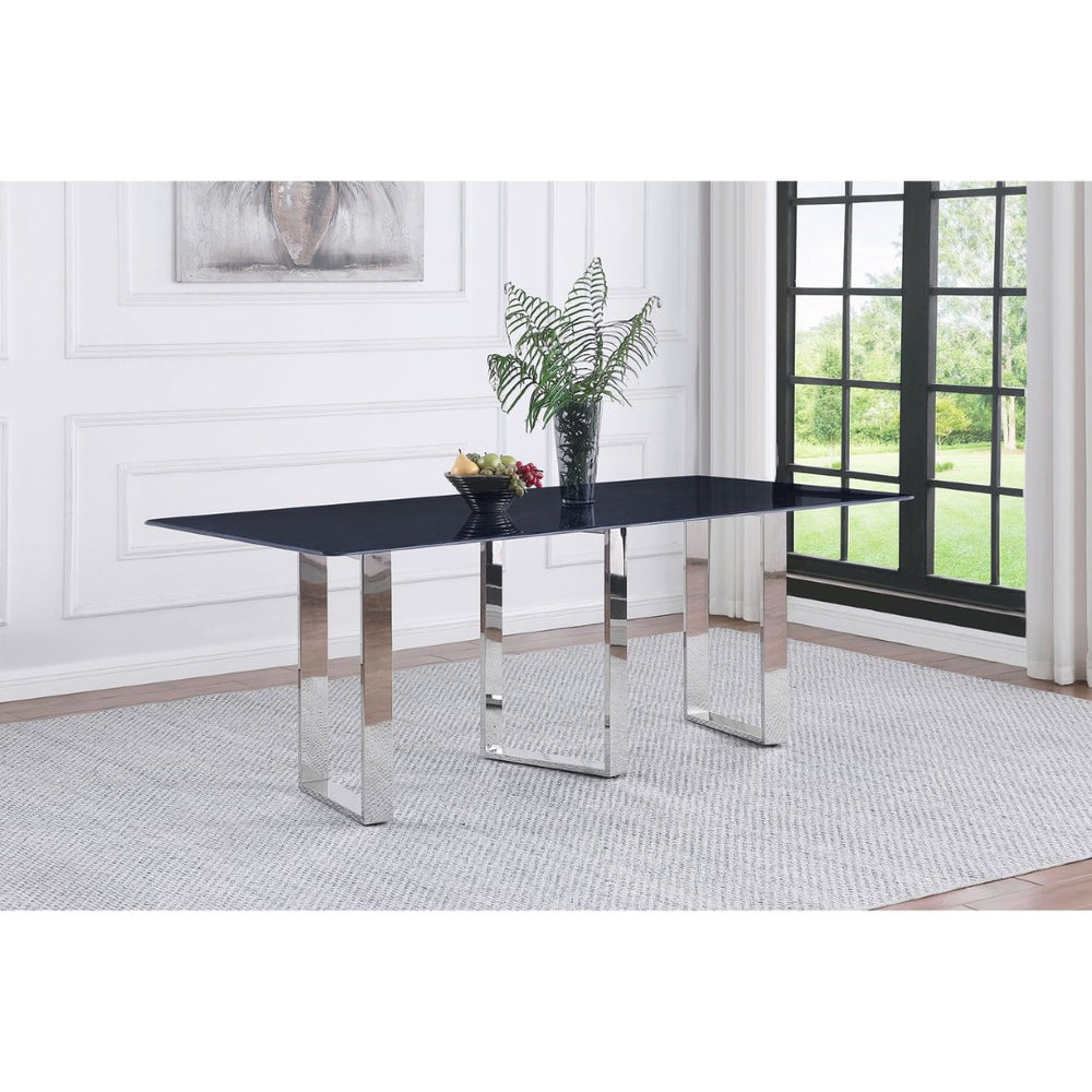 English Elm Forster Sintered Stone Rectangular Dining Table with Sculptural Steel Base Seats Eight B062S01482