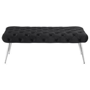 English Elm Galiano Velvet Button Tufted Bench with Polished Steel Legs for Bedroom Entryway Black B062P441132