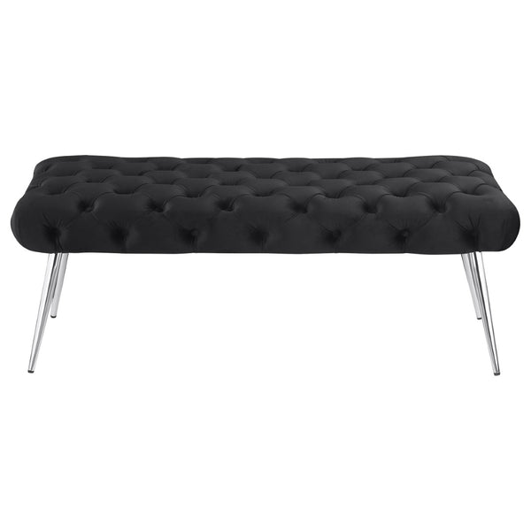 English Elm Galiano Velvet Button Tufted Bench with Polished Steel Legs for Bedroom Entryway Black B062P441132