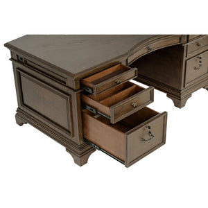 English Elm Stigham Burnished Oak Executive Desk With 7 Drawers, Elegant Bronze Hardware & Ample Storage Space B062S00800-GIGA