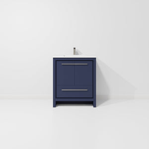 English Elm Navy Blue Bath Vanity 30" W X 20" D With Cultured Marble Top & Gun Metal Faucet For Modern Elegance B2731P259302