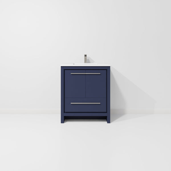 English Elm Navy Blue Bath Vanity 30" W X 20" D With Cultured Marble Top & Gun Metal Faucet For Modern Elegance B2731P259302
