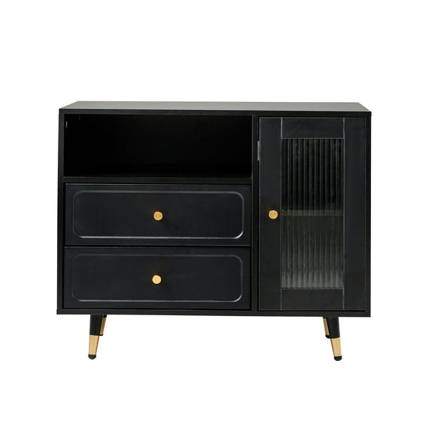 English Elm Modern Makeup Vanity Desk with LED 3-Color Mirror, Built-In Power Station, Sliding Cabinet, Stool Black N844P288432B