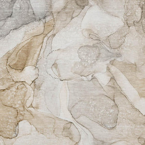 HomeRoots 9' X 12' Beige and Ivory Abstract Washable Area Rug with UV Protection for Modern Living Spaces 647001