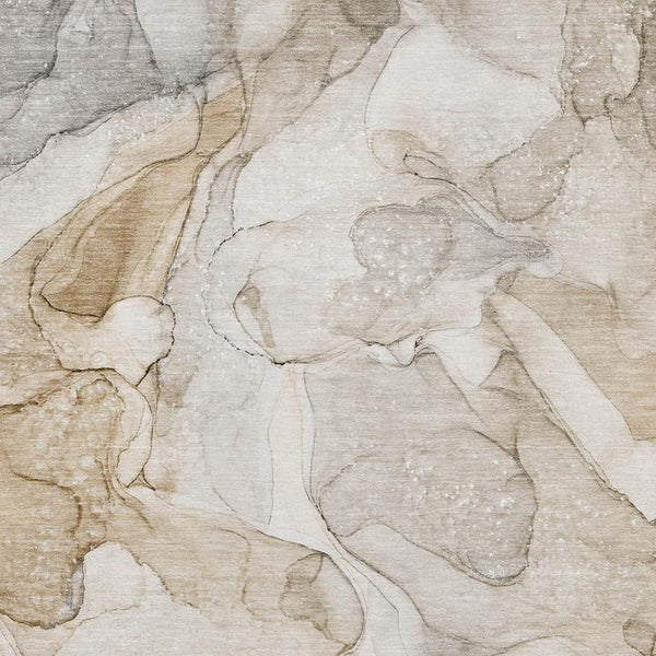 HomeRoots 9' X 12' Beige and Ivory Abstract Washable Area Rug with UV Protection for Modern Living Spaces 647001