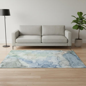 HomeRoots 5' X 8' Abstract Blue and Ivory Washable Area Rug with UV Protection for Busy Homes & Kids 647004