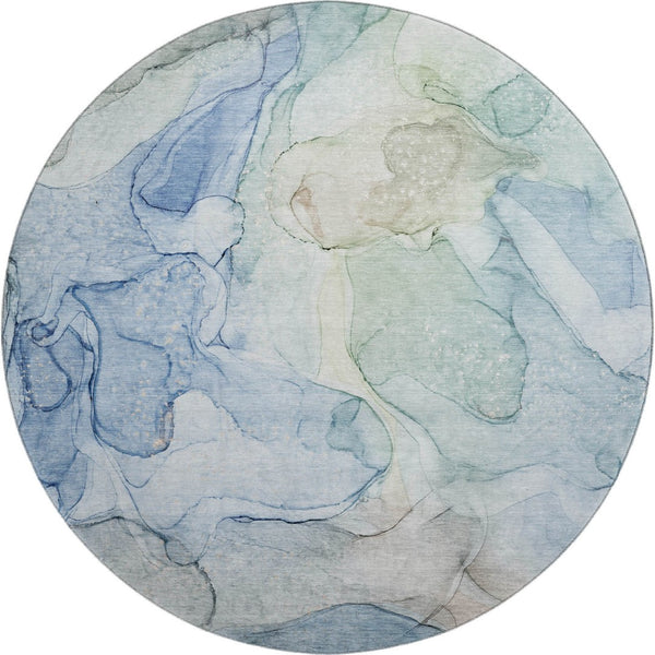 HomeRoots 8' Blue And Ivory Abstract Washable Round Rug - UV Protected, Stylish, Durable, and Easy Care! 647005