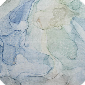 HomeRoots 8' Blue And Ivory Abstract Washable Round Rug - UV Protected, Stylish, Durable, and Easy Care! 647005