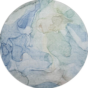 HomeRoots 8' Blue And Ivory Abstract Washable Round Rug - UV Protected, Stylish, Durable, and Easy Care! 647005