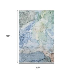 HomeRoots 10' Blue and Ivory Abstract Area Rug – Washable, UV Protected, Perfect for High-Traffic Spaces! 647008