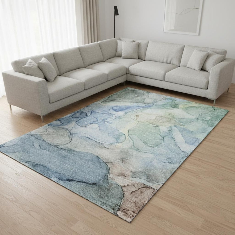 HomeRoots 10' Blue and Ivory Abstract Area Rug – Washable, UV Protected, Perfect for High-Traffic Spaces! 647008