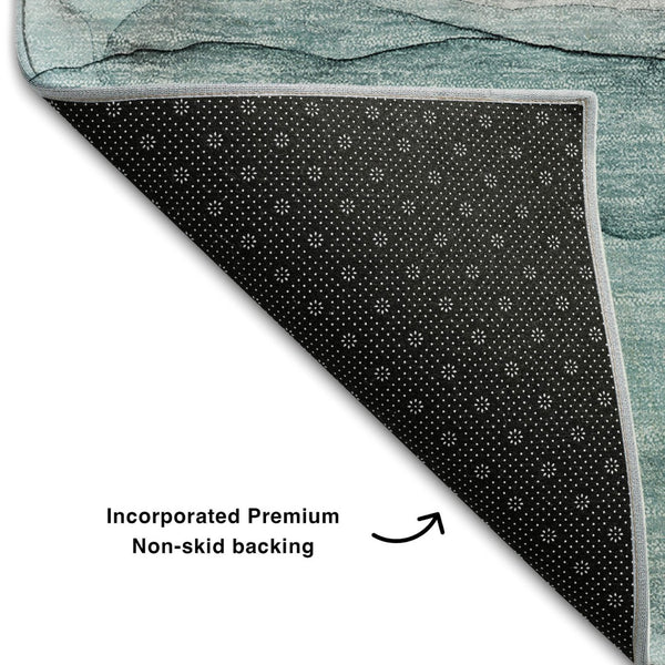 HomeRoots 5' Teal and Ivory Abstract Area Rug - Washable, UV Protected, Durable for High-Traffic Spaces! 647010