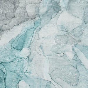 HomeRoots 5' Teal and Ivory Abstract Area Rug - Washable, UV Protected, Durable for High-Traffic Spaces! 647010