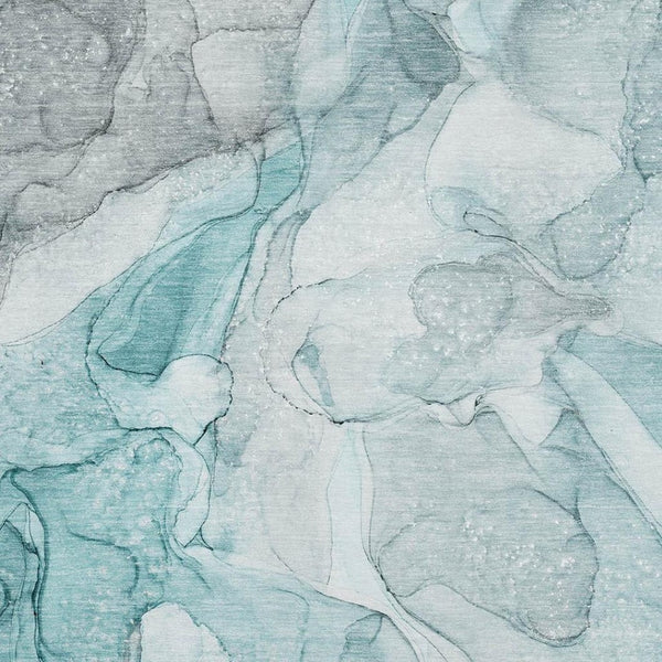 HomeRoots 5' Teal and Ivory Abstract Area Rug - Washable, UV Protected, Durable for High-Traffic Spaces! 647010