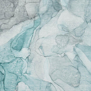 HomeRoots 8' X 10' Teal And Ivory Abstract Area Rug – Washable, UV Protected, Durable Design for High-Traffic Spaces 647012